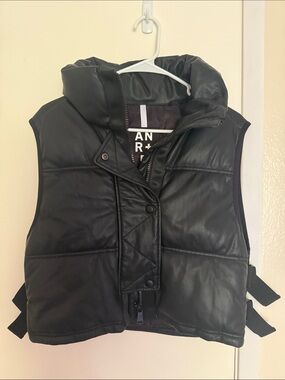 Anr+ Black Faux Leather Puffer Vest